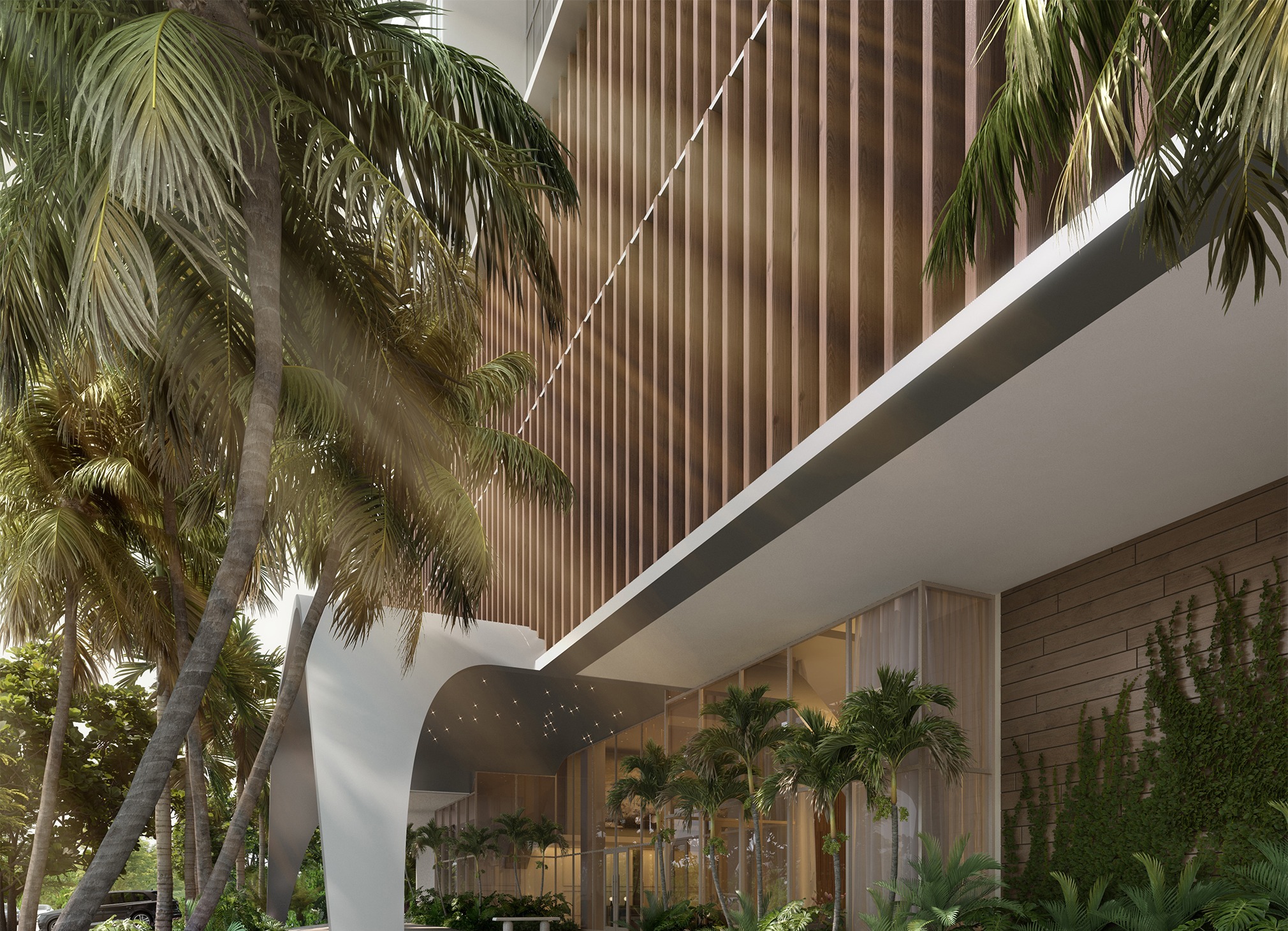 Sage Intracoastal Residences — the private residential porte cochère and elegantly appointed reception foyer at 1209 E Las Olas Blvd, Fort Lauderdale.